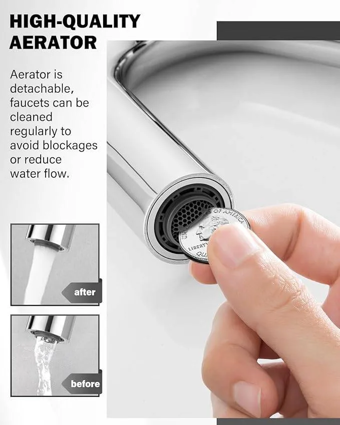 Polished Chrome Bathroom Faucets 1 Hole with 360° Swivel Spout image indicator(5)