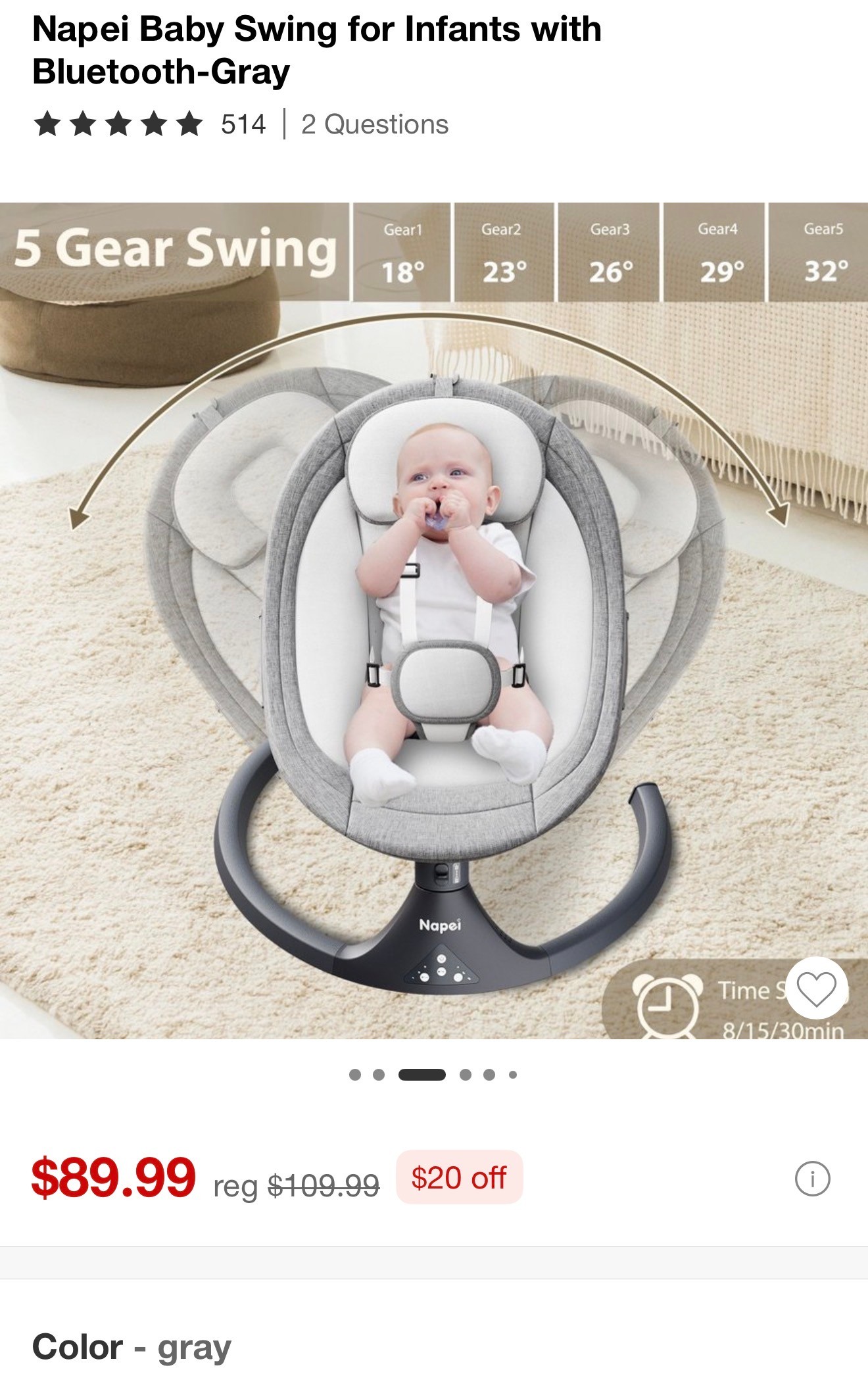 Napei Baby Swing for Infants with Bluetooth-Gray $80 - photo 2
