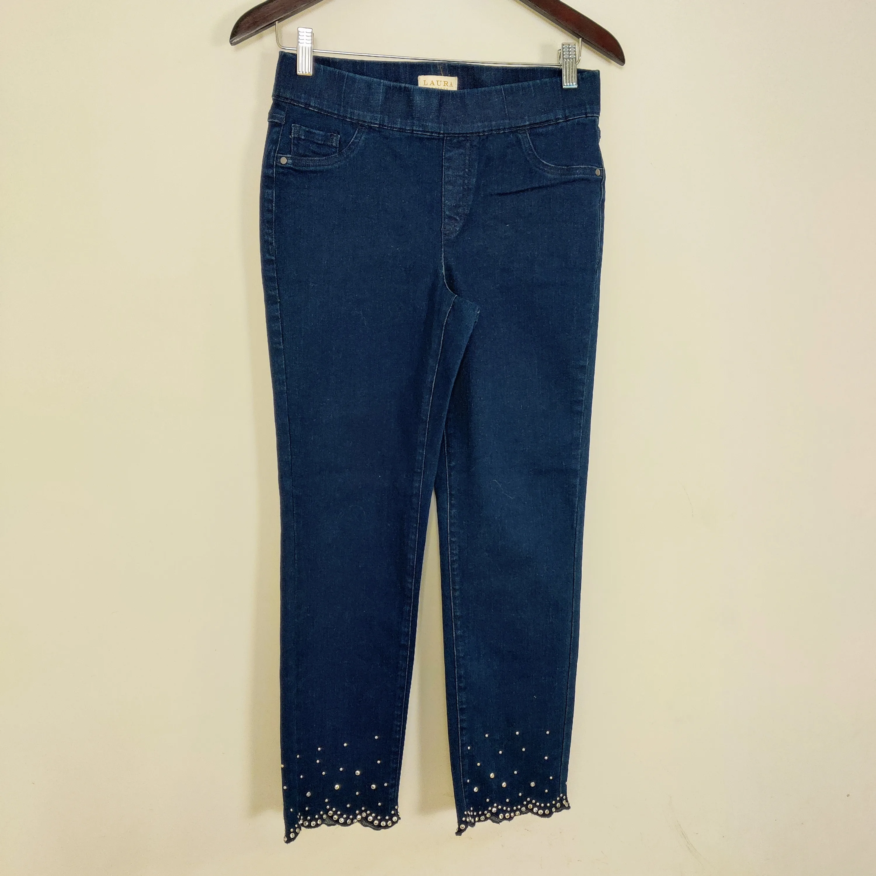 Laura Women’s Jeans Size 4 Embellished Scallop Hem Dark Wash thumbnail