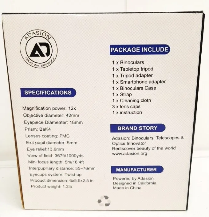 Adasion 12x42 HD Binoculars with Tripod and Phone Adapter image indicator(4)