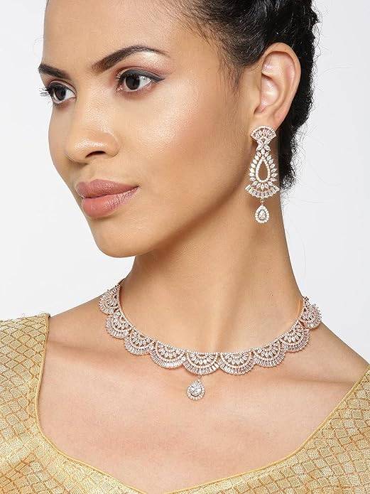 Premium Rose Gold-Plated American Diamond Studded Jewellery Set - photo 2
