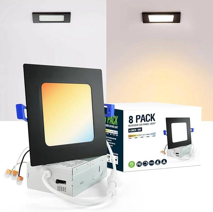 4" Square Black LED Recessed Ceiling Light – 8 pk