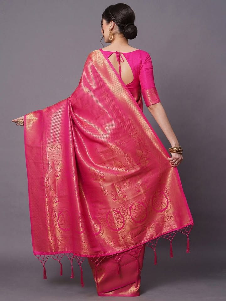 Women’s Pink Woven Design Silk Blend Saree – Elegant Festive - photo 3