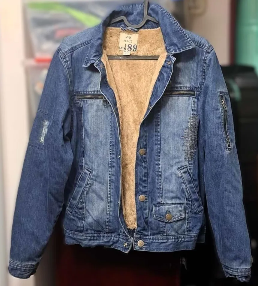 Denim Sherpa Jacket Ripped Classic Design Distressed Sleeve image indicator(2)