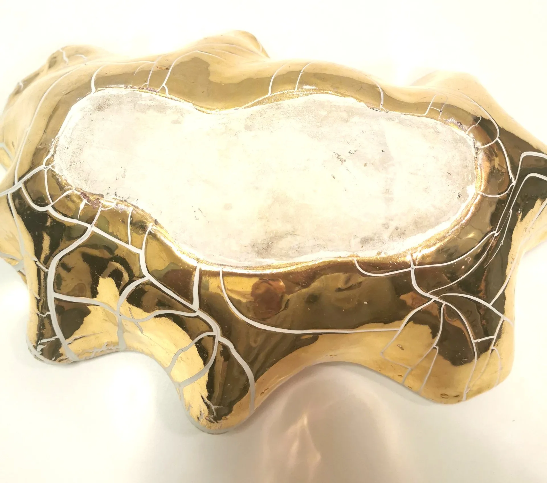 Vintage Gold Wavy Edge Display Dish - Italian Style Art Pottery image indicator(6)