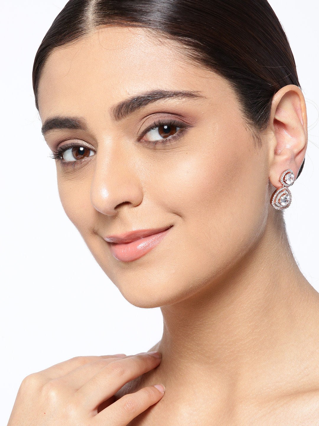 Premium Rose Gold-Plated American Diamond Earrings for Women - photo 2