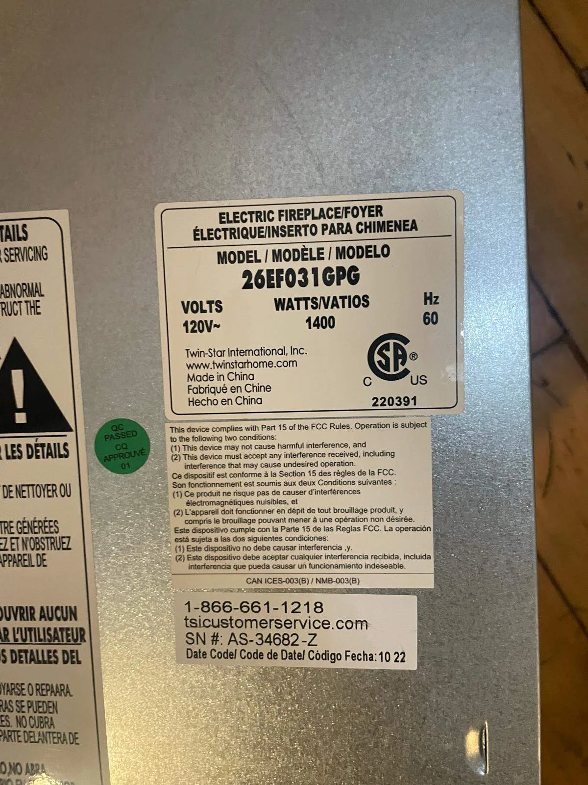 Twin-Star 26” Electric Fireplace Insert – $120 image indicator(2)