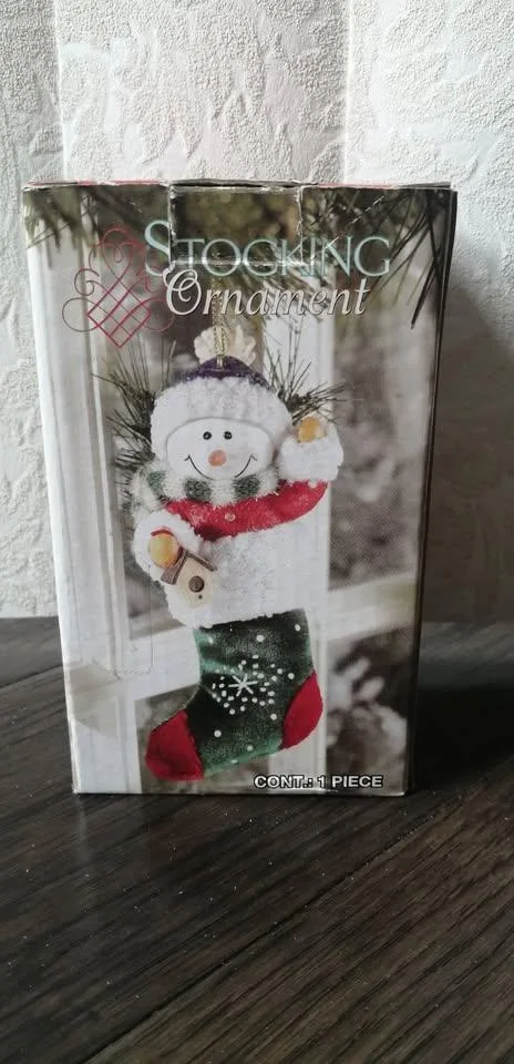 NEW NEVER USED Snowman Stocking Tree Ornament image indicator(2)
