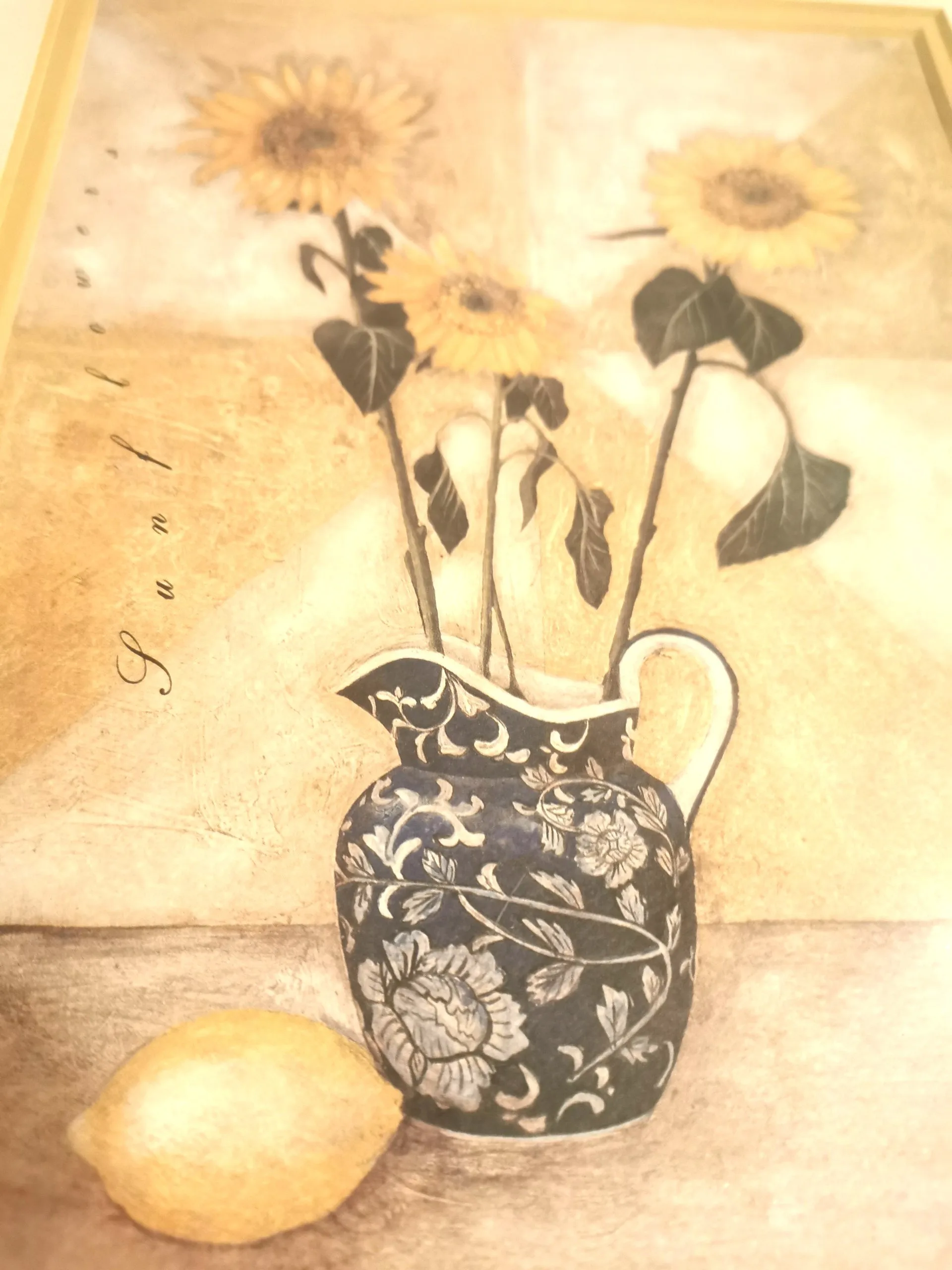 S. Hely” Vintage Floral Print 15″ × 13″ Signed Framed Sunflower image indicator(3)