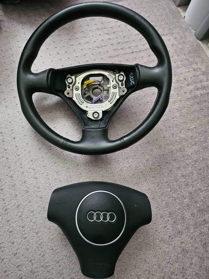 Audi B6 A4 02-05 2002-2005 Steering Wheel w AirBag BLACK Leather - photo 3