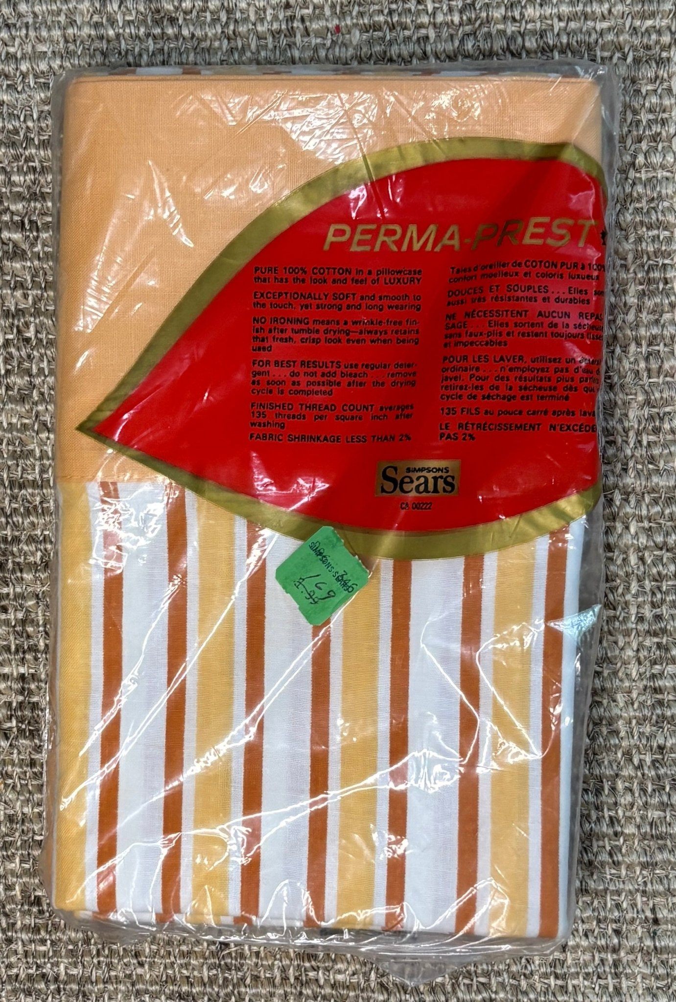 Simpsons Sears Canada Orange Stripe Cotton Queen Pillowcases - photo 4