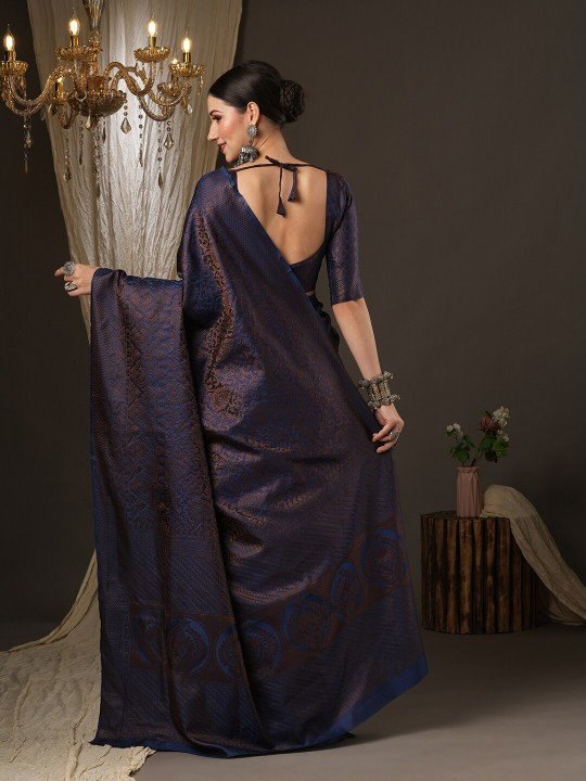 Navy Blue & Gold Elegance – Banarasi Zari Silk Saree - photo 2