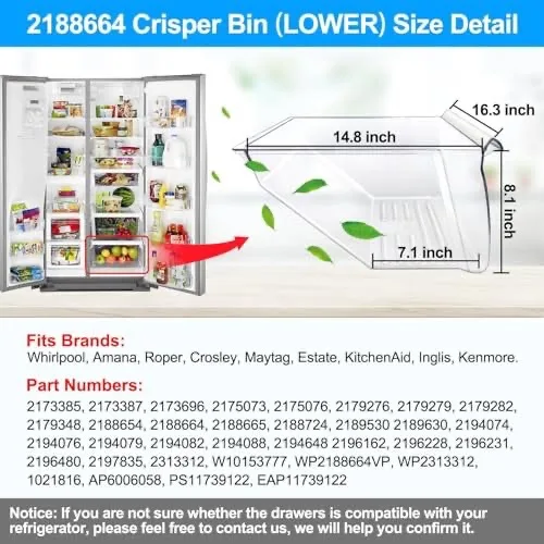 2 Pack 2188656 Fridge Crisper Drawer UPPER & 2188664 Bin LOWER image indicator(8)
