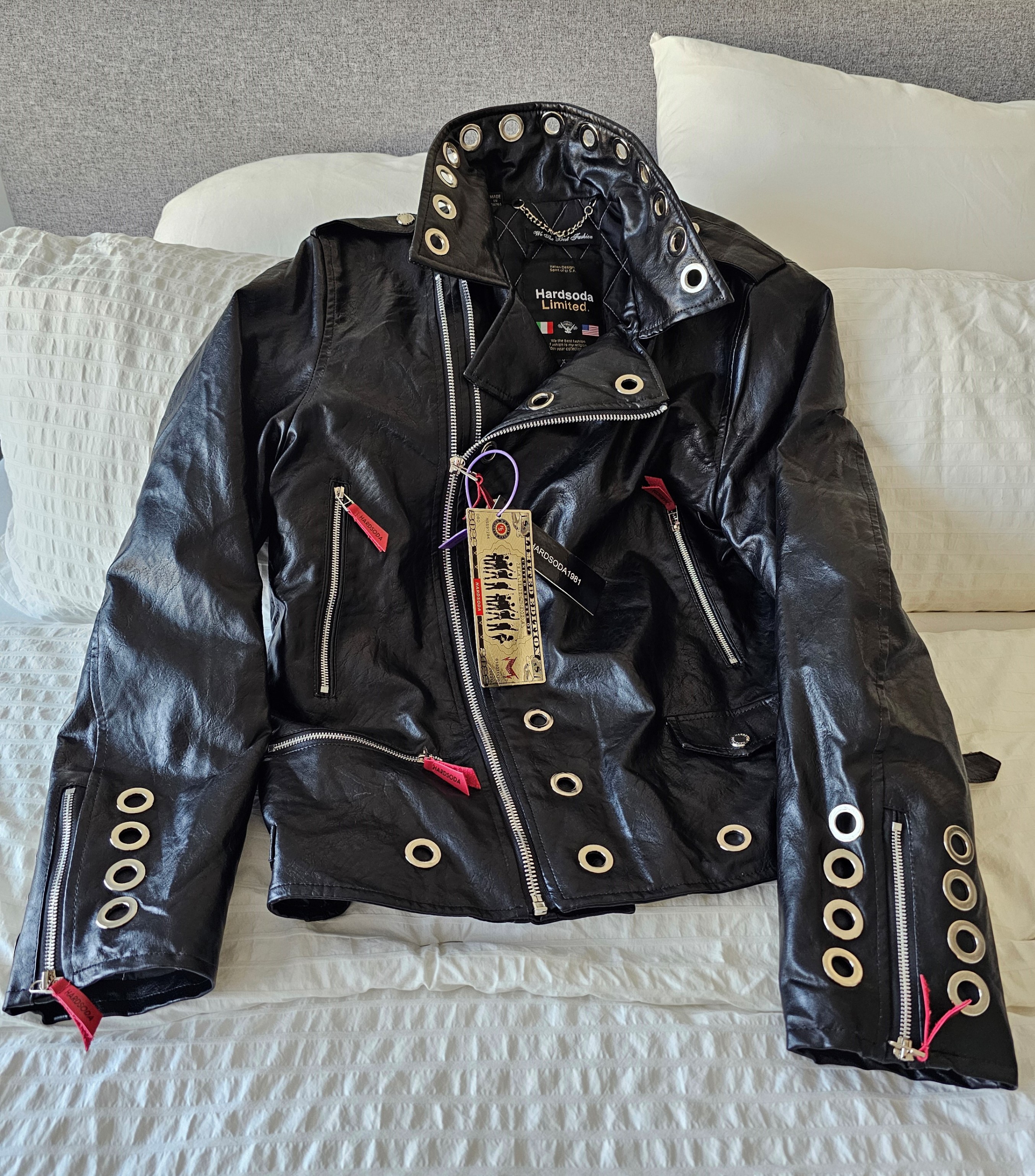 HARDSODA Ltd. Reptar Leather Look Men's Motorcycle Jacket, XL