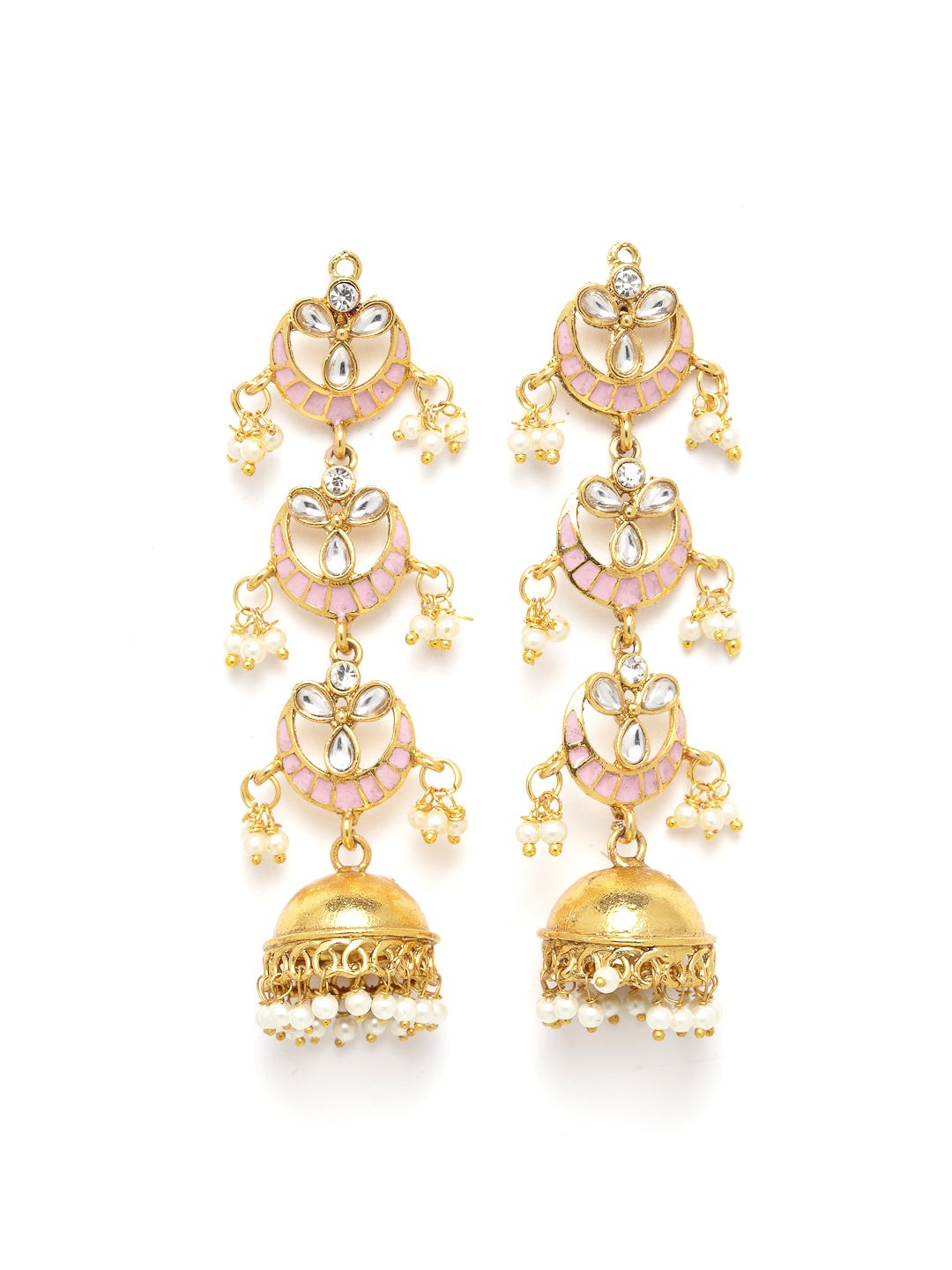 Hand-Painted Pink Kundan Earrings for Women - photo 3