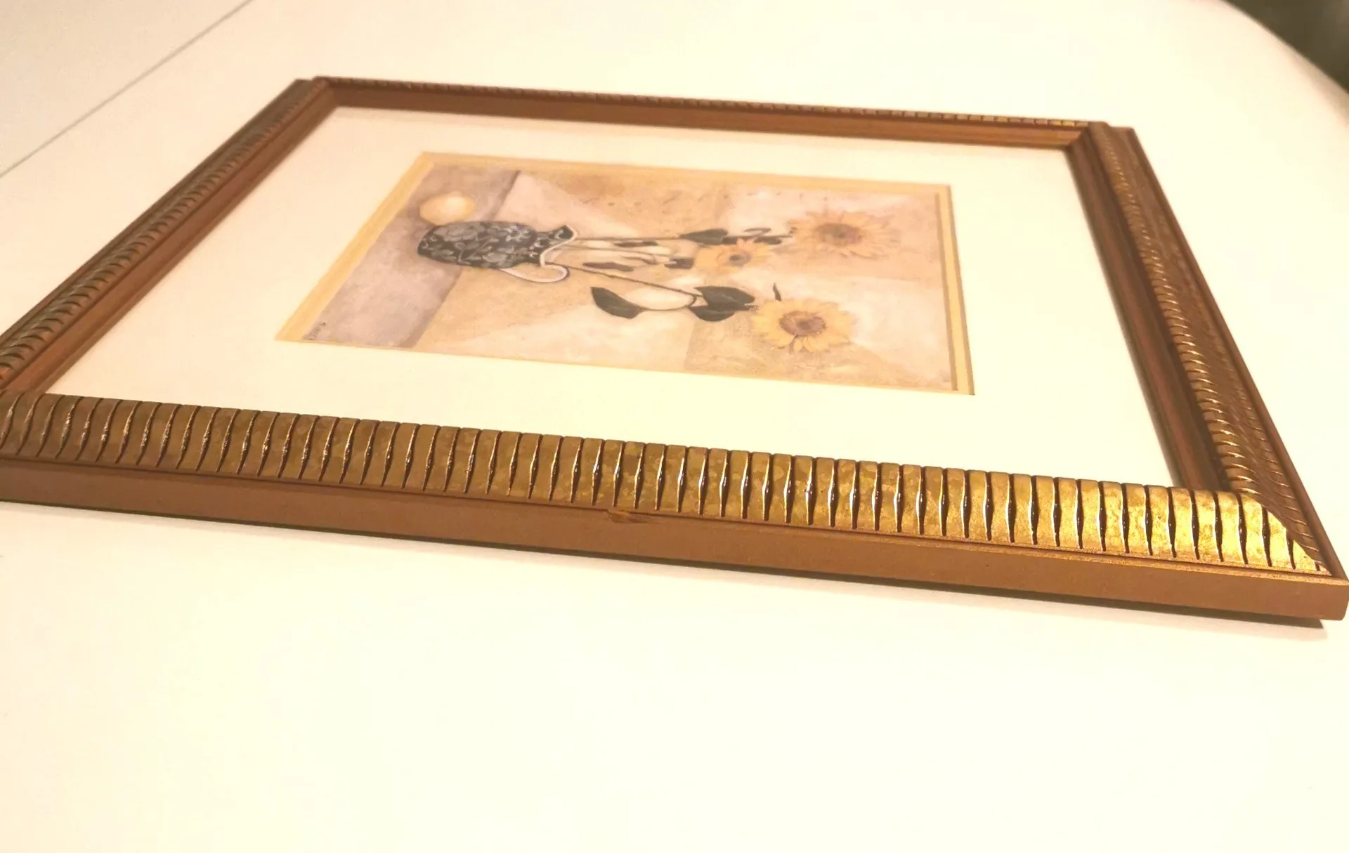 S. Hely” Vintage Floral Print 15″ × 13″ Signed Framed Sunflower image indicator(6)