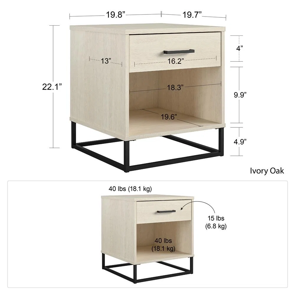 Kelly 1 - Drawer Nightstand in Ivory/Black - photo 3