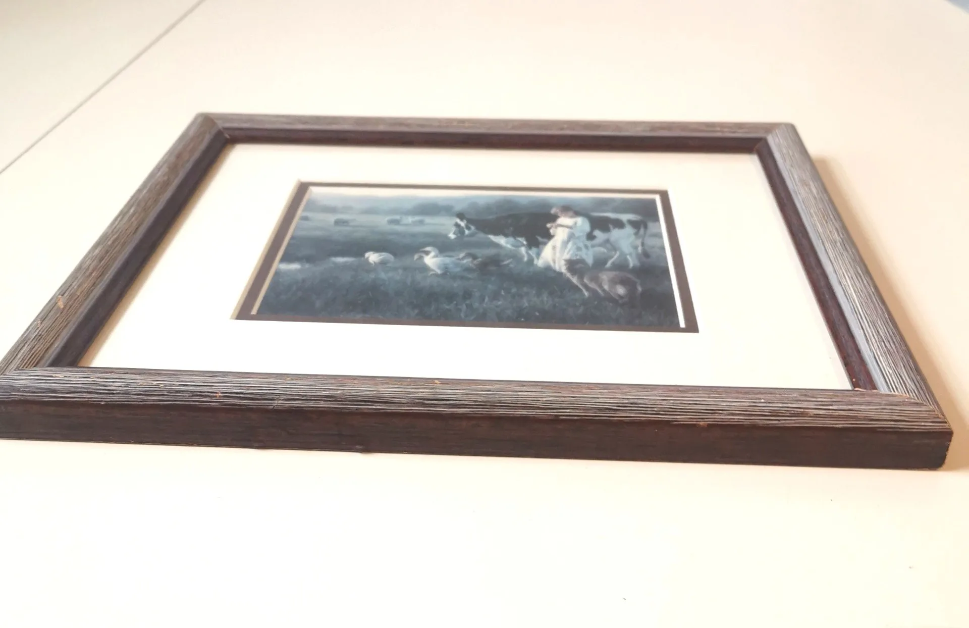 VINTAGE Robert Duncan Print "Out in the Pasture" Girl Cow Geese image indicator(6)