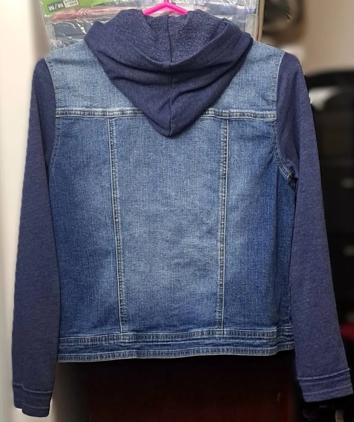 Justice Blue Denim Hooded Distressed Youth Jacket Size 18/20 image indicator(2)