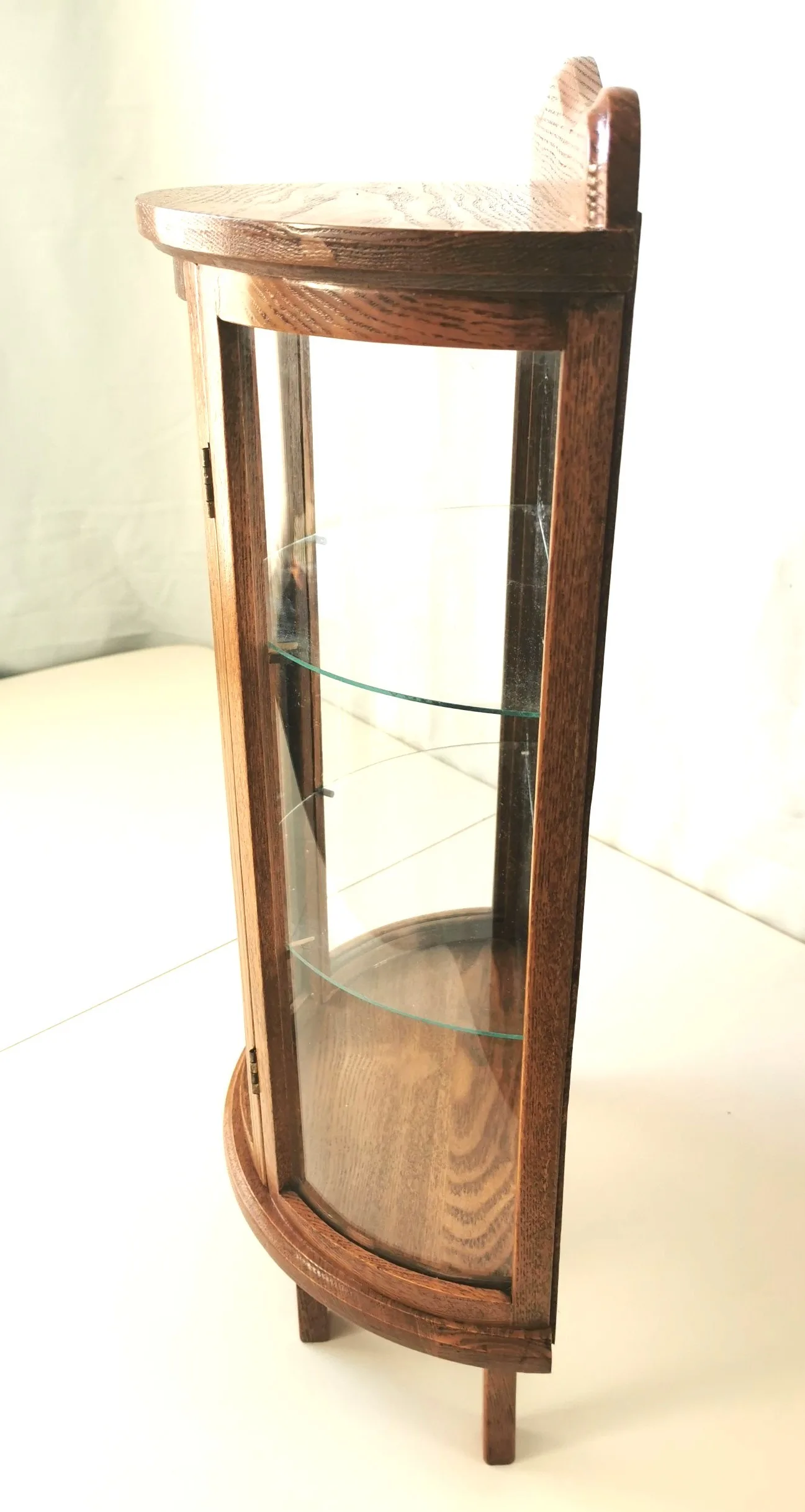 Vintage Hardwood Curio Cabinet Curved Glass Door Half Round image indicator(3)