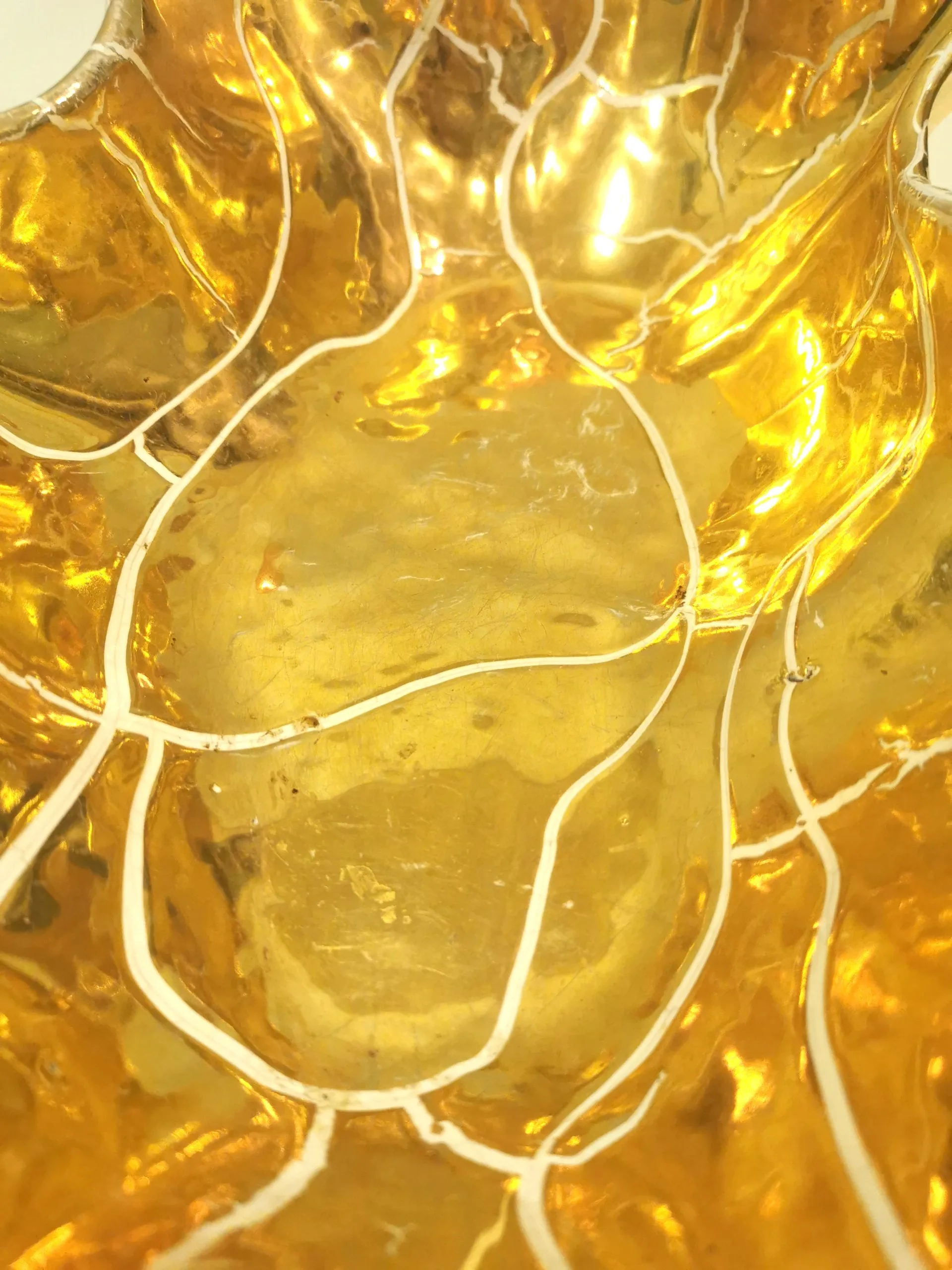 Vintage Gold Wavy Edge Display Dish - Italian Style Art Pottery image indicator(3)