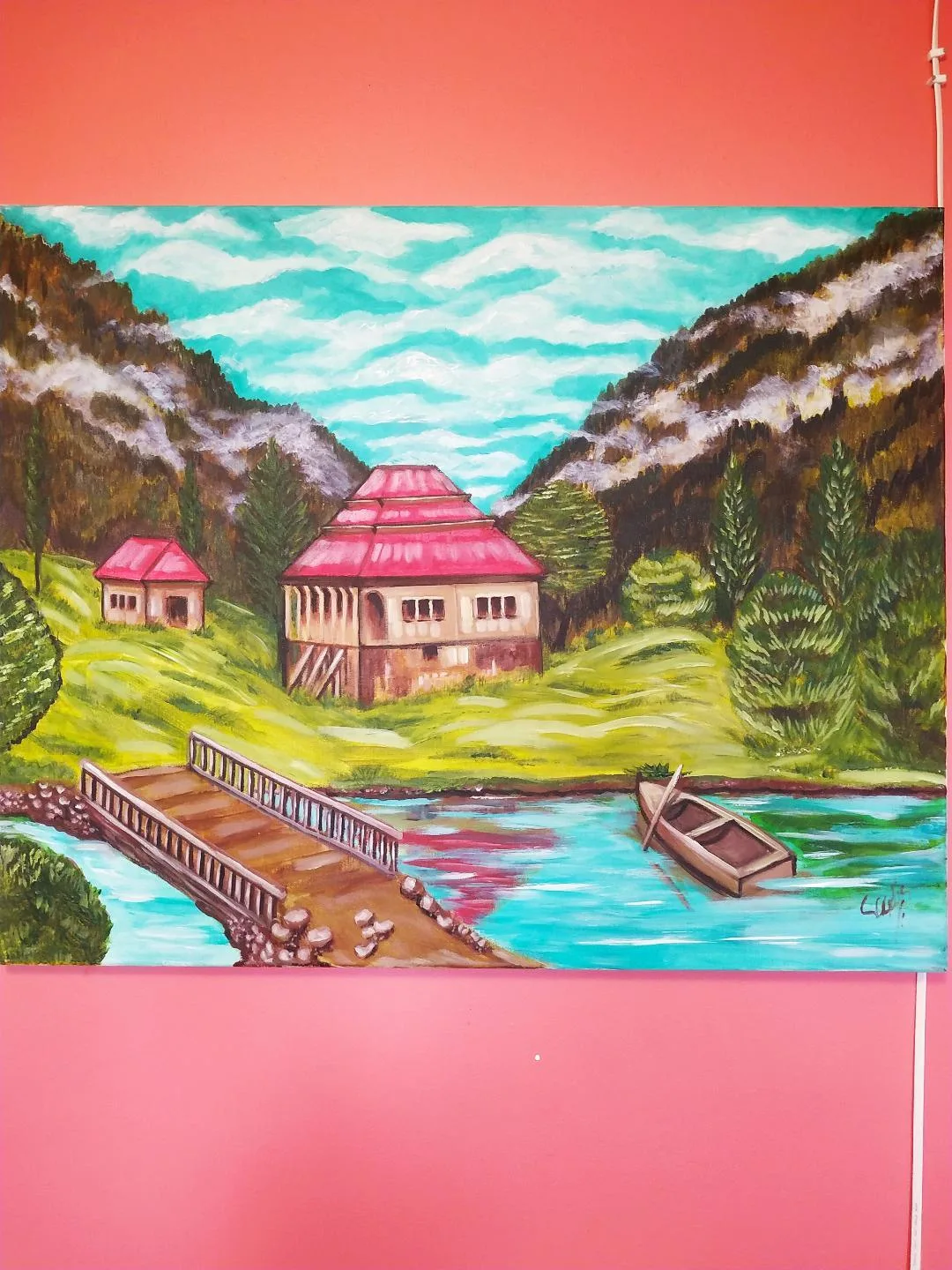 $15 off Red Huts Original Painting/Art  (24x30 inches)