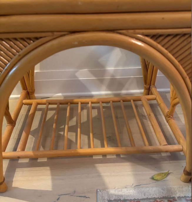Vintage Mid Century Bohemian Rattan Coffee Table with Glass Top - photo 2