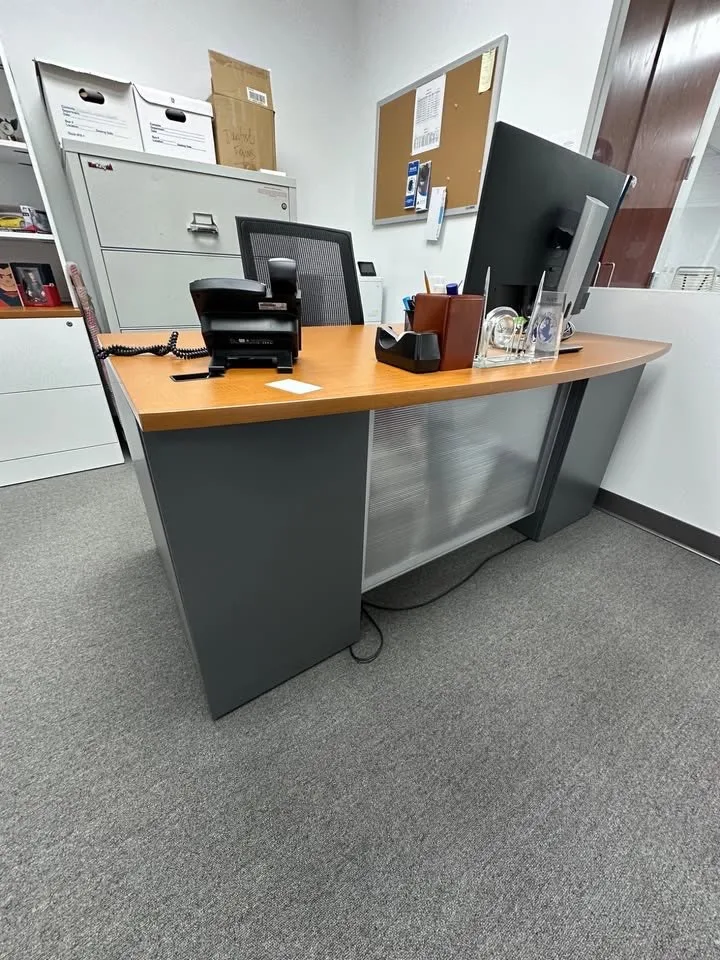 Bow Front Steel Case Exec Desk - 3 Drawers File Hanger & Keys thumbnail