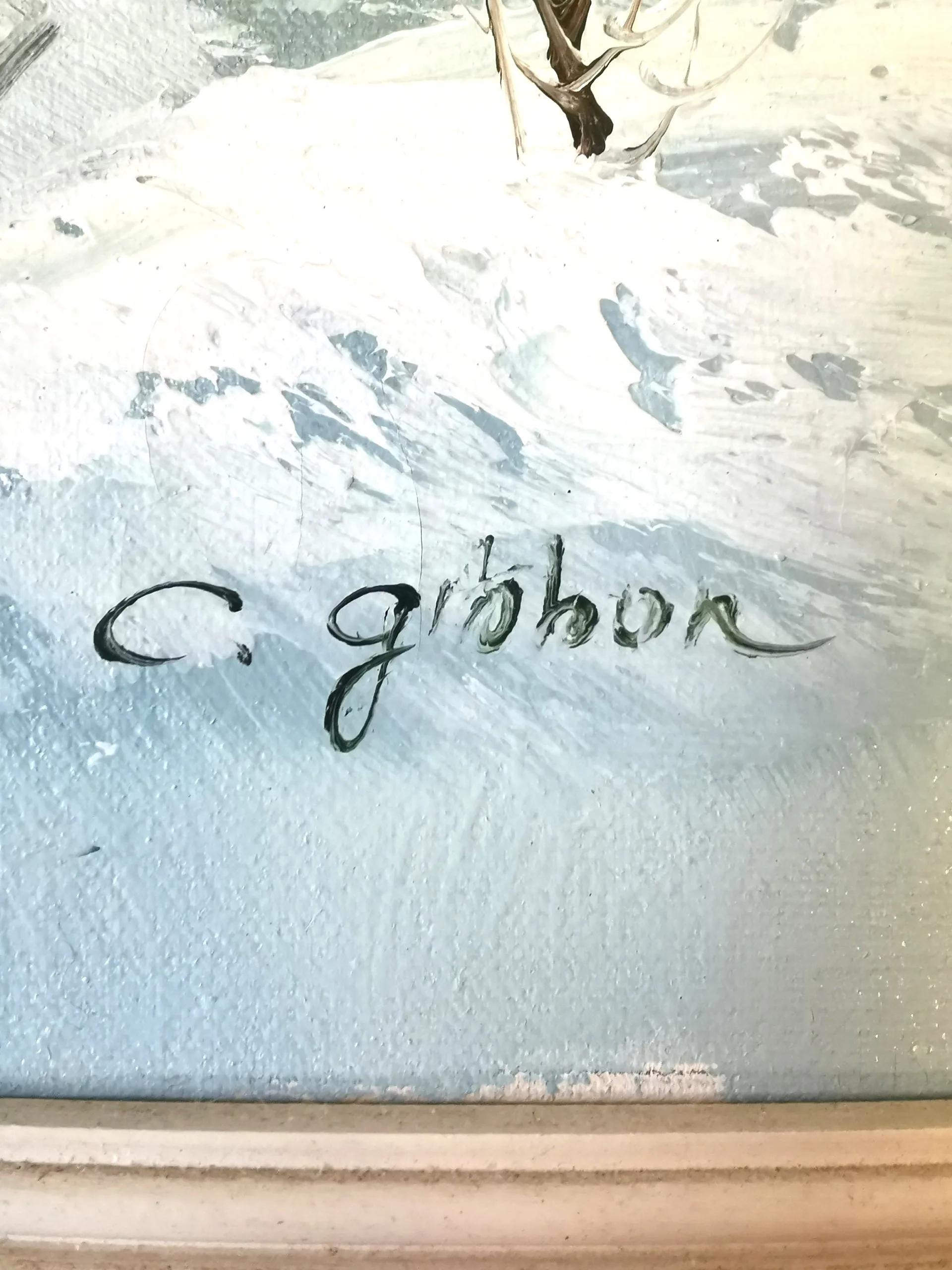 Vintage C. Gibbon Oil Painting Winter Barn Snow Scene on Farm image indicator(3)