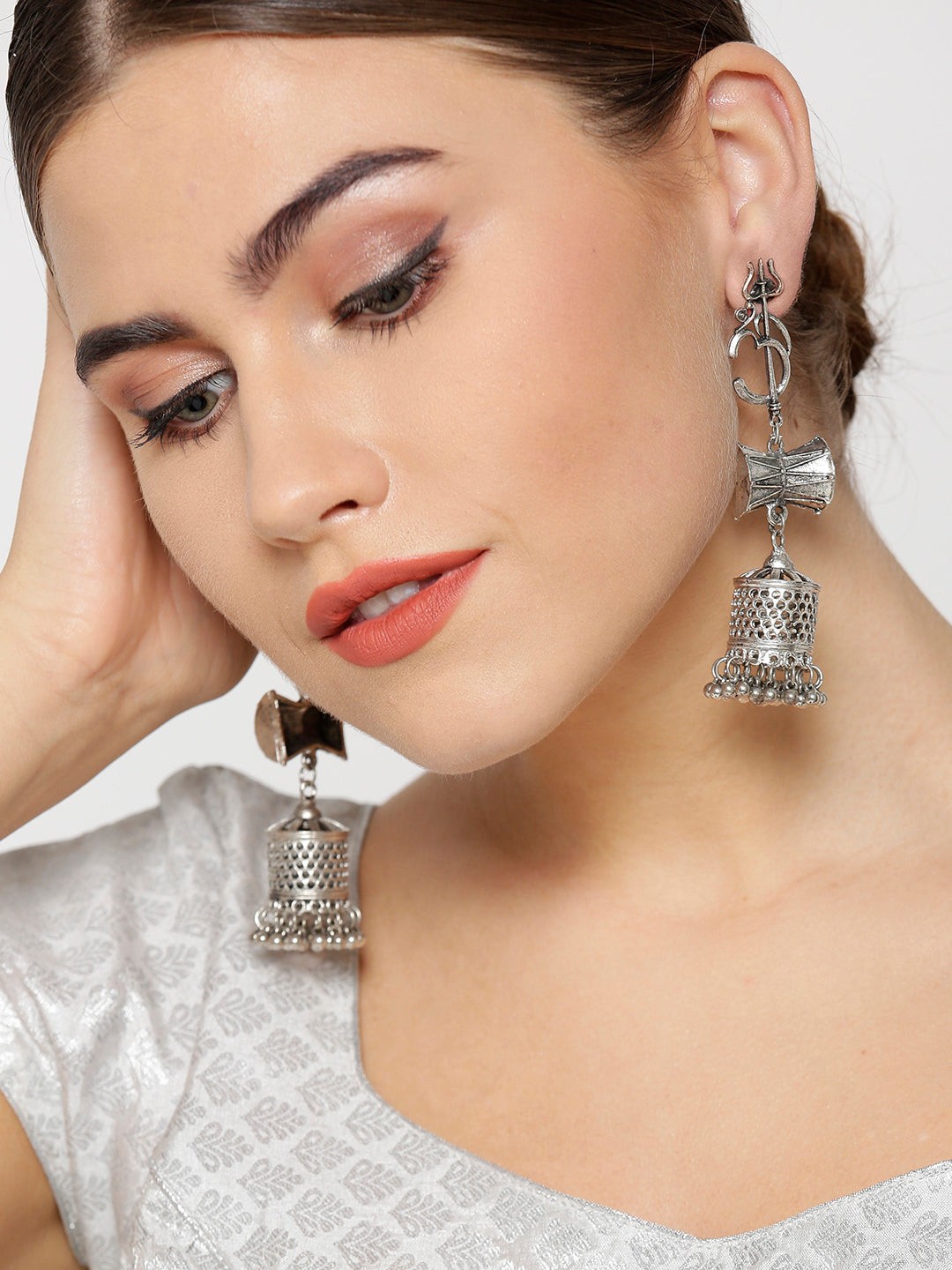 Oxidised Silver-Plated Shiva-Inspired Jhumka Earrings for Women - photo 2