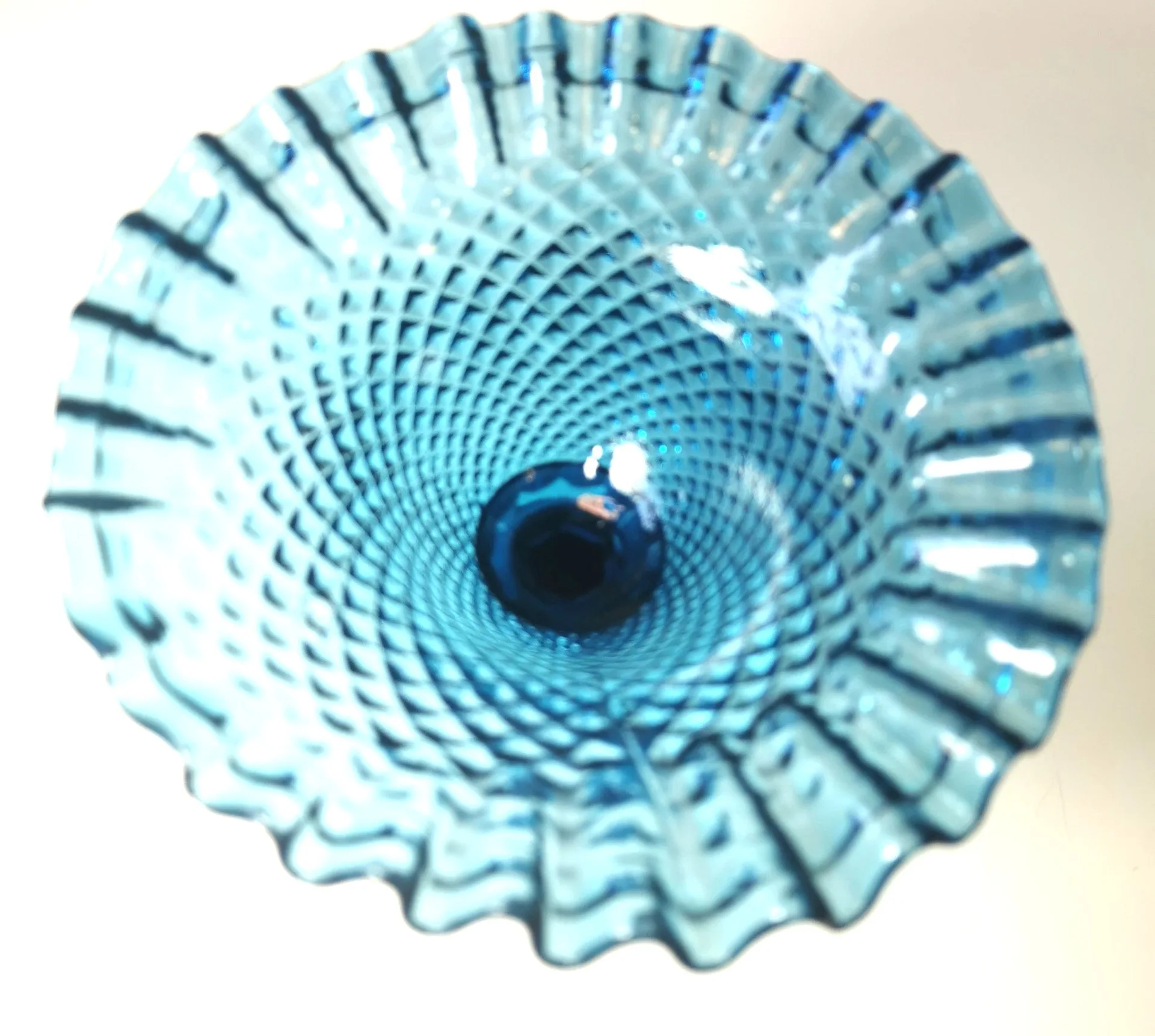 Candy Dish Pedestal Cool Blue Diamond Point Compote Vintage 60s image indicator(2)