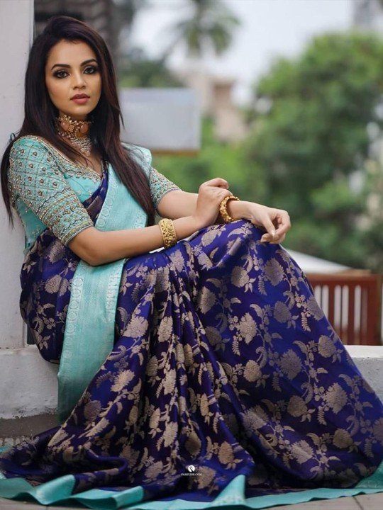 Blue & Sky Blue Kanchipuram Banarasi Silk Blend Saree