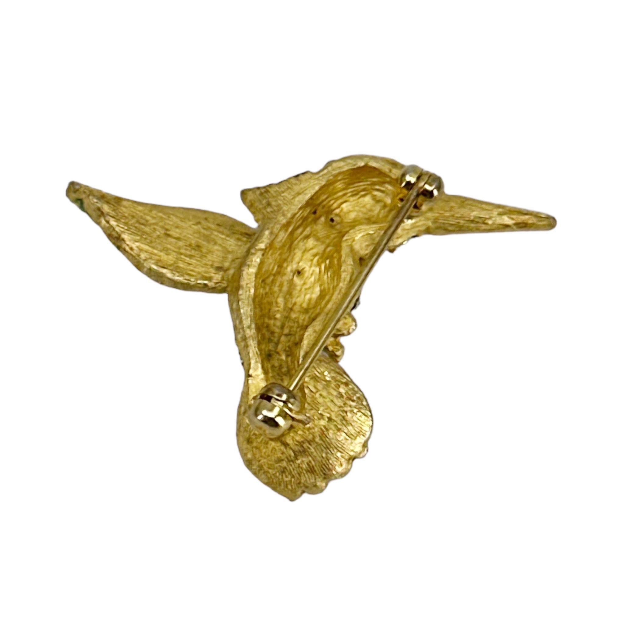 Vintage Gold tone rhinestone enamel hummingbird brooch - GM341 - photo 3