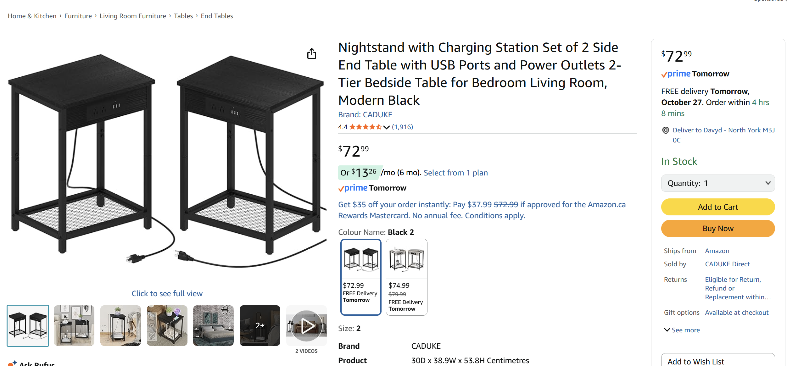 Modern Nightstand / Side Table with Built-in Charging Station - photo 3