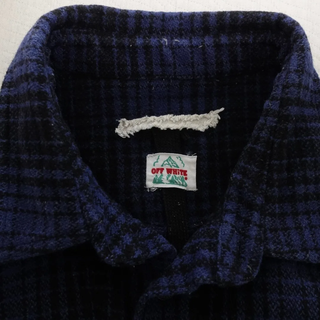 Off-White Virgil Abloh Diagonal Navy Wool Flannel Shirt Jacket image indicator(3)