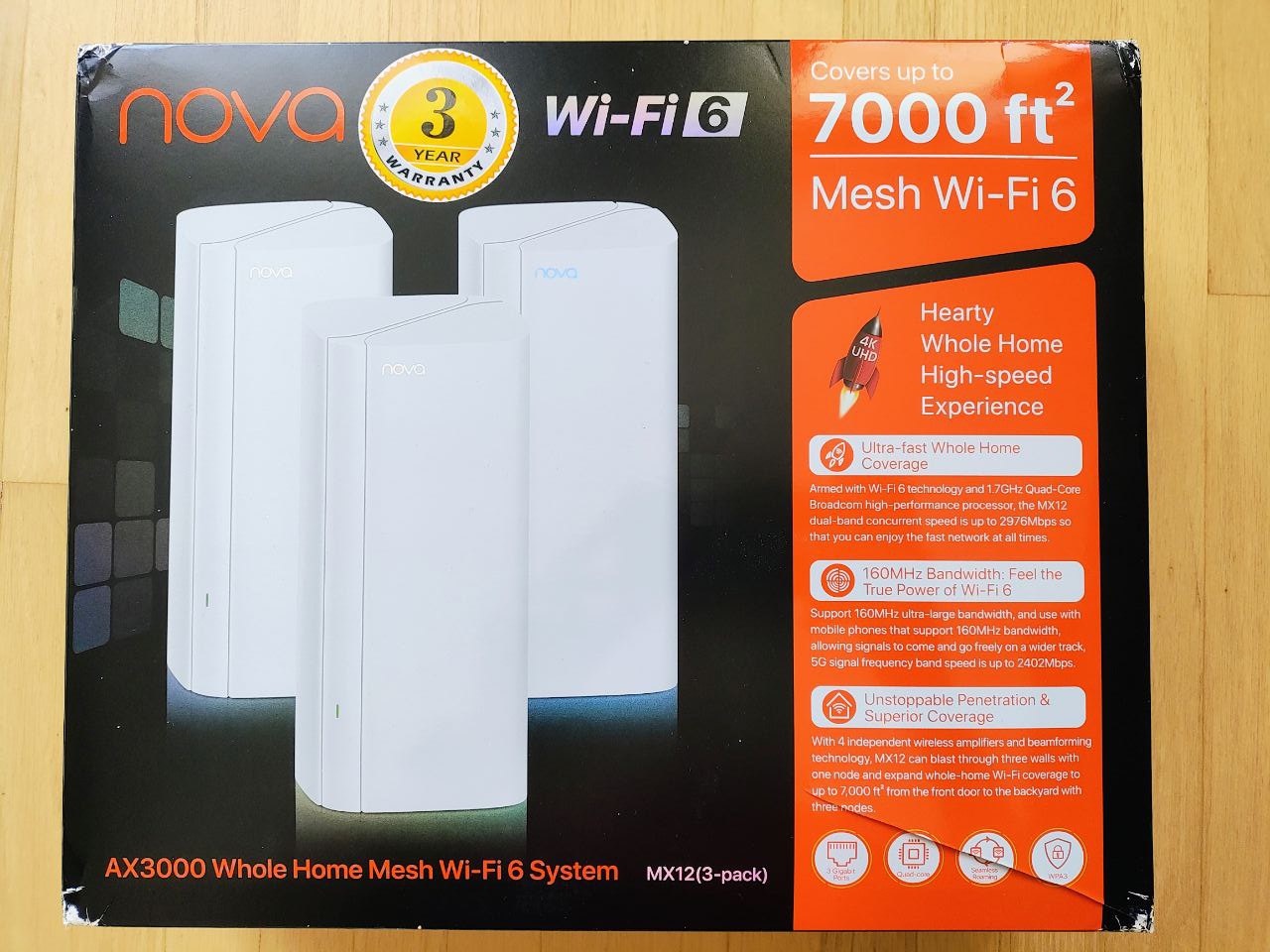 Tenda Nova MX12 AX3000 WiFi 6 Mesh 3-Pk (7000 sq ft) w/ Box