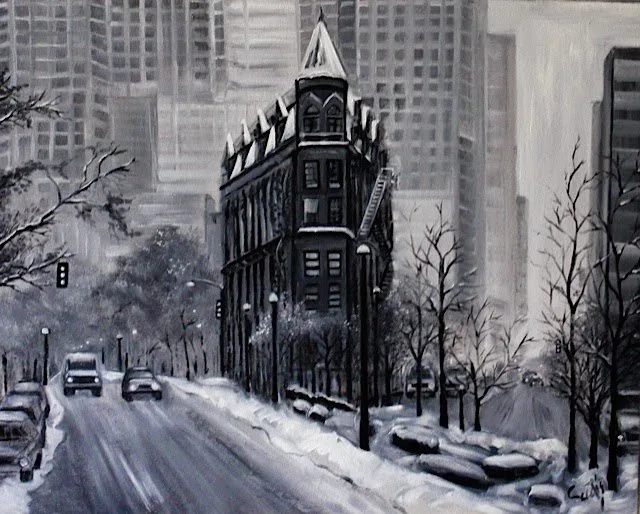 Toronto in Snow Original Painting/Art (20x16 Inches)