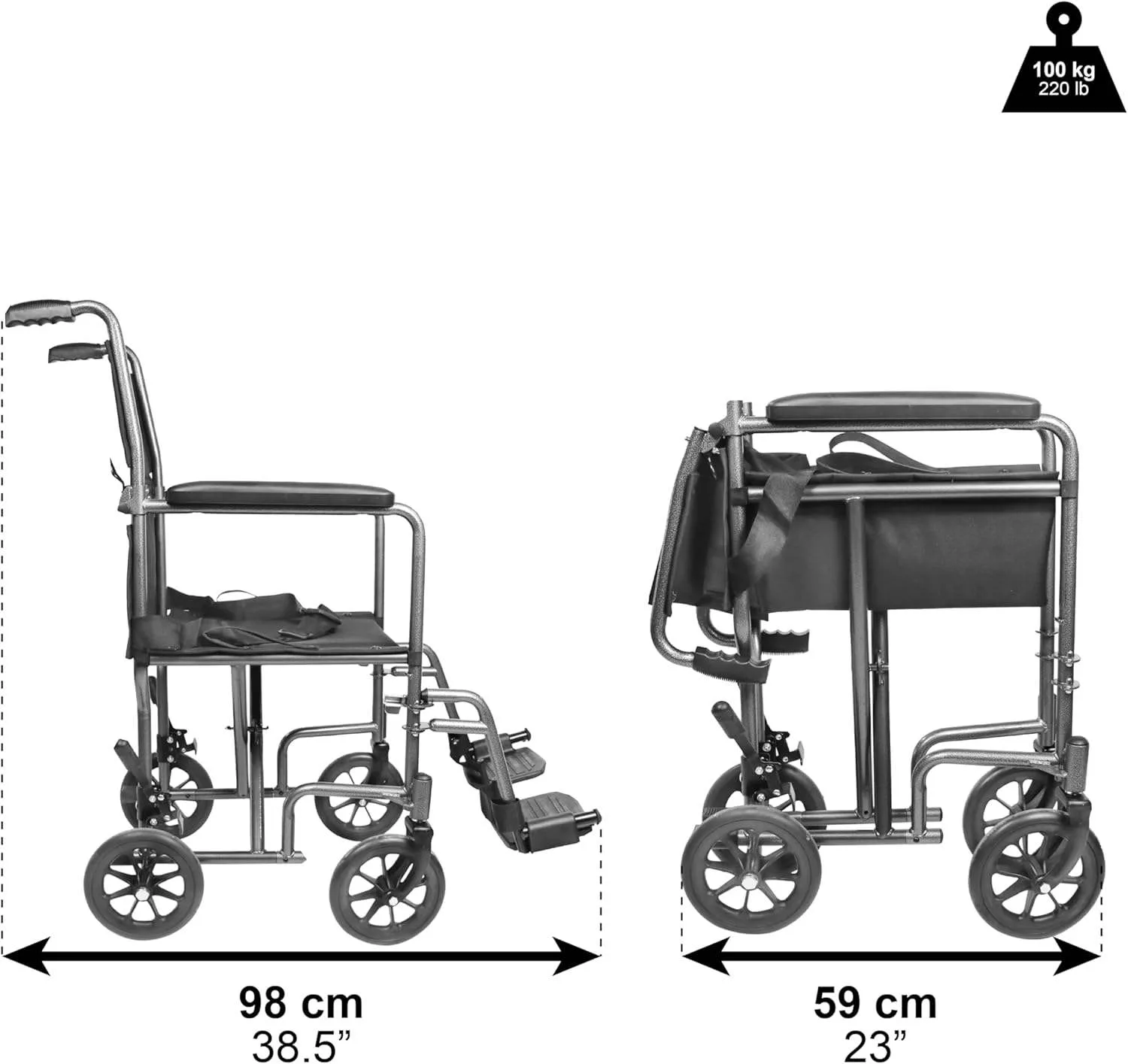 Foldable Transport Wheelchair for Seniors 15" Narrow Seat image indicator(3)