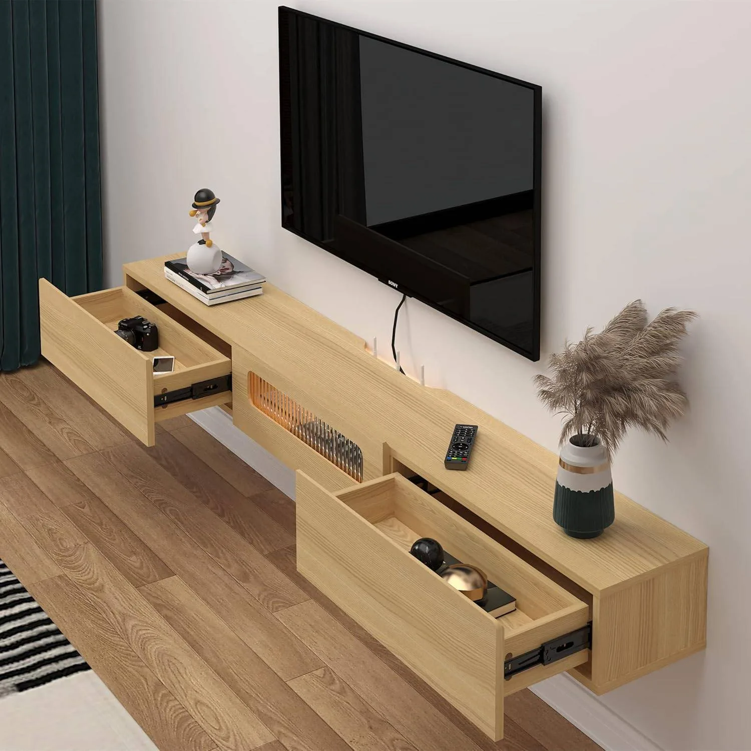 Bixiaomei Floating TV Stand with LED Lights 63'' Wall Mounted TV thumbnail