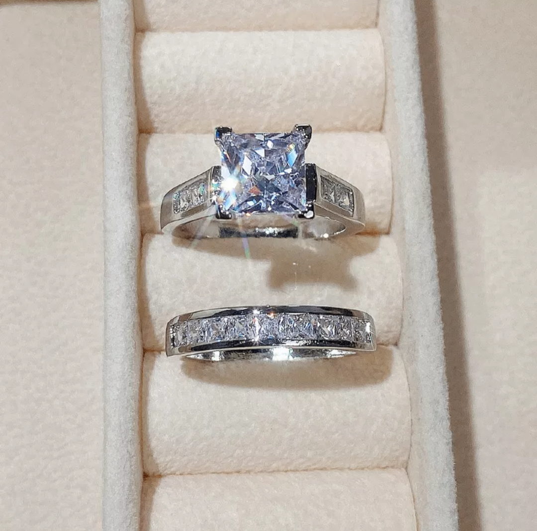 Stainless Steel Wedding Ring Set for Women Square Sizes 6 to 10 - photo 3