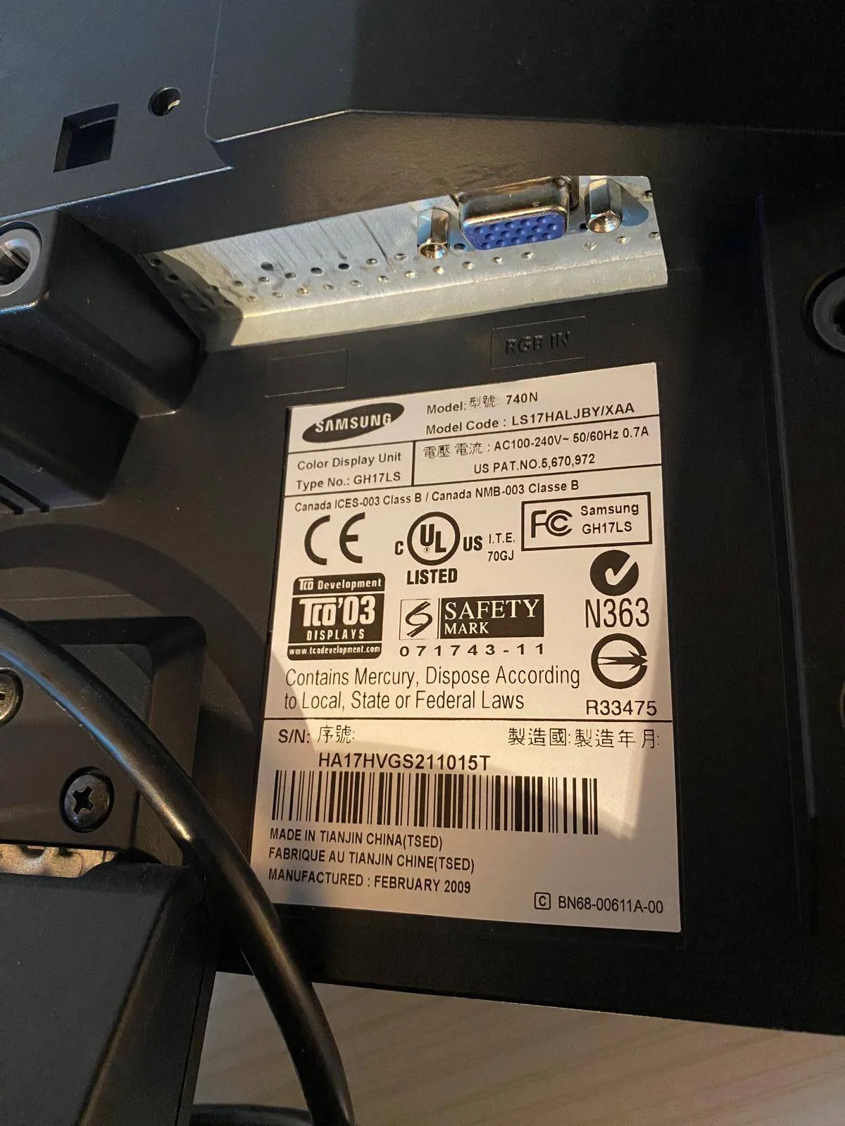 Samsung SyncMaster 740N 17" LCD Computer Monitor image indicator(2)