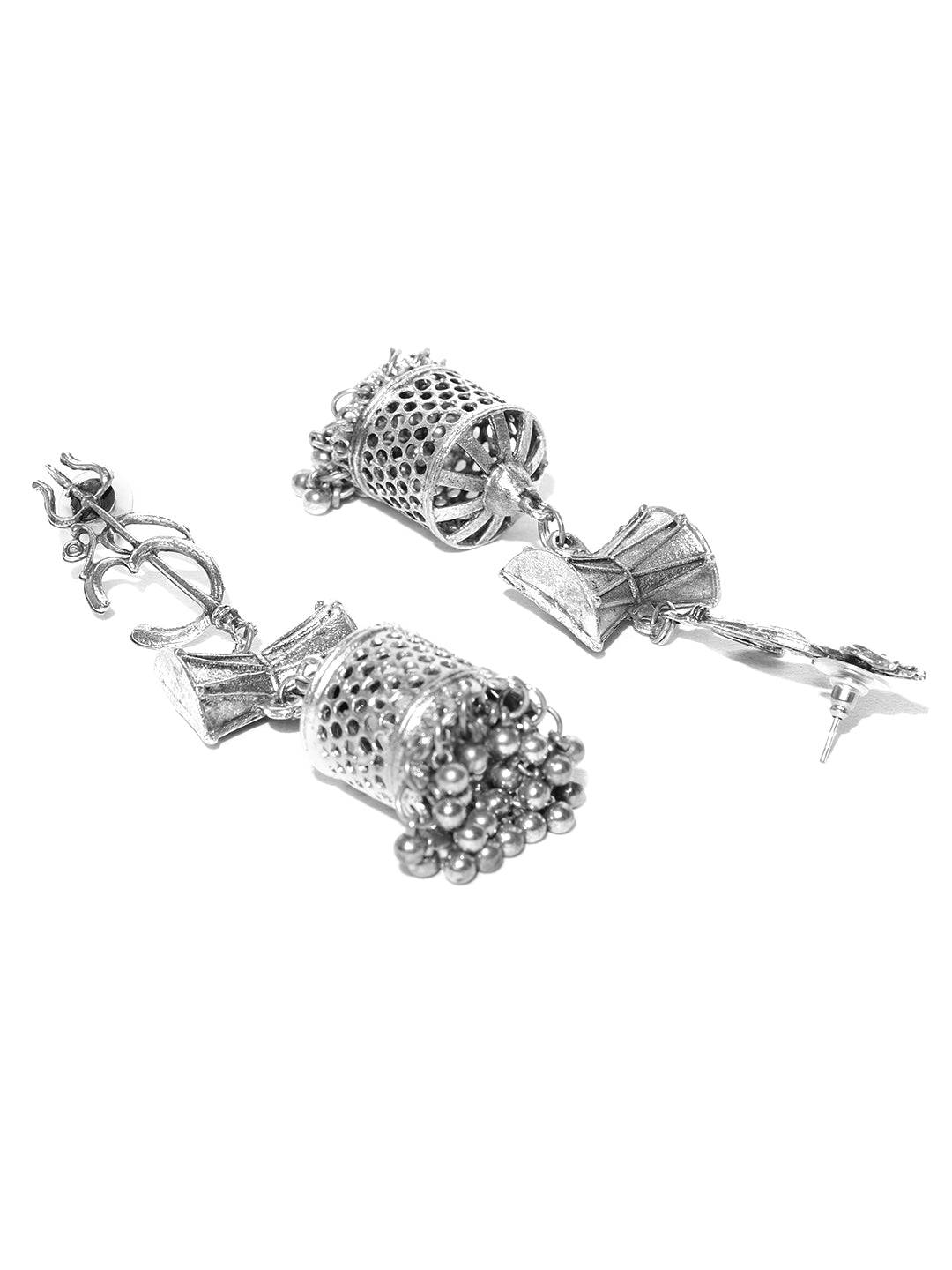 Oxidised Silver-Plated Shiva-Inspired Jhumka Earrings for Women - photo 4