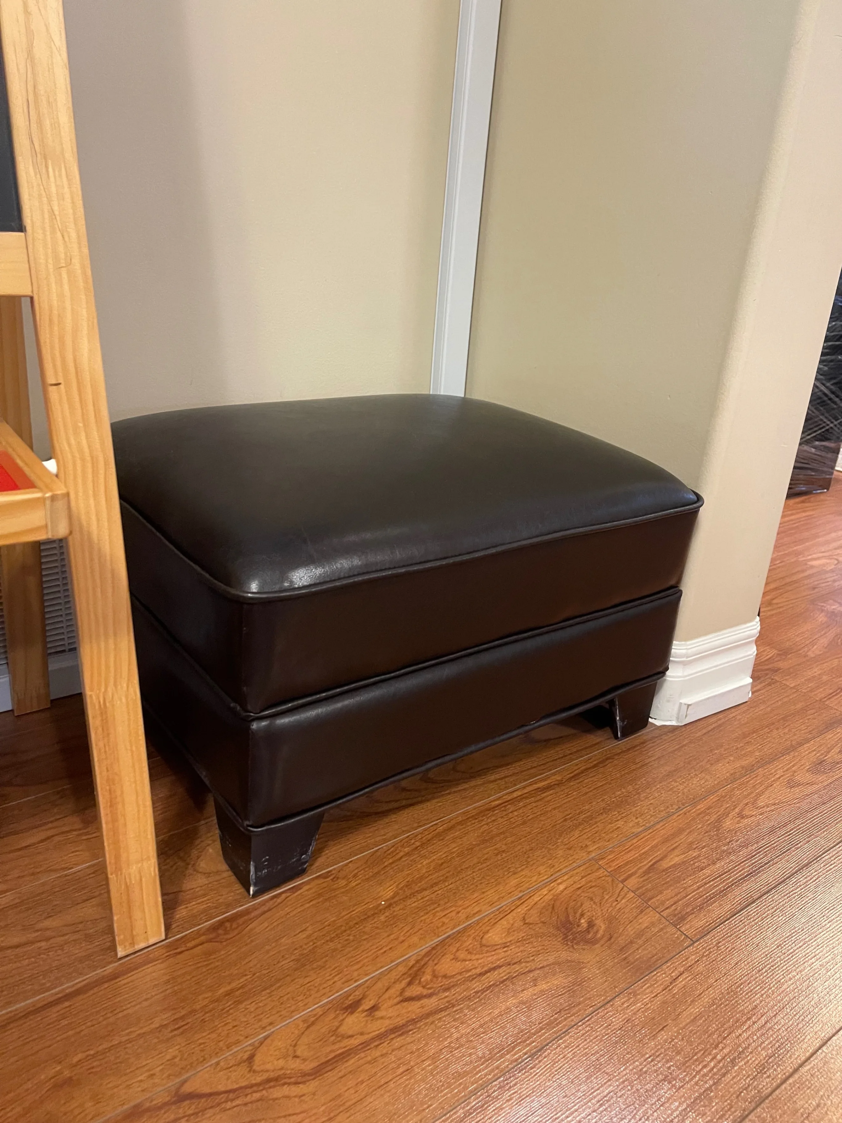 Dark Brown Leather Square Ottoman with Storage thumbnail