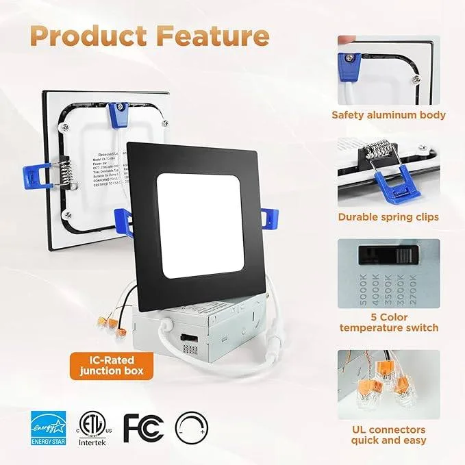 4" Square Black LED Recessed Ceiling Light – 8 pk image indicator(2)