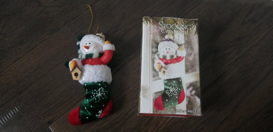 NEW NEVER USED Snowman Stocking Tree Ornament