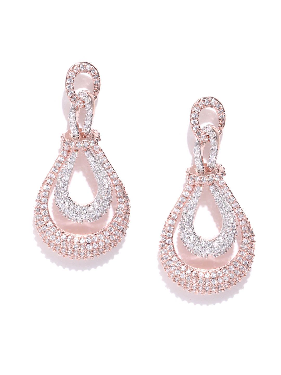 Premium Rose Gold-Plated American Diamond Studded Drop Earrings - photo 4