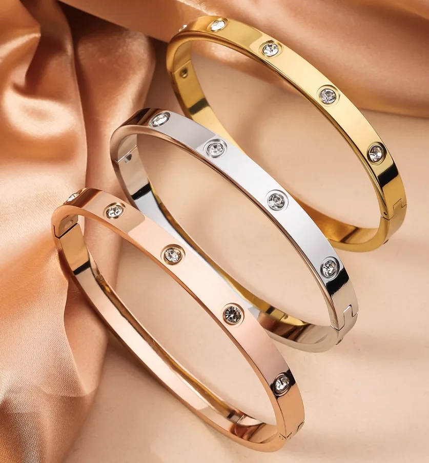 Holiday Special, Set of 3 Luxury Stainless Steel Crystal Bangles