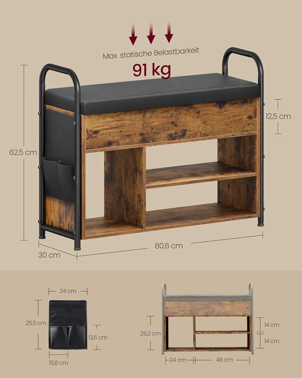 VASAGLE Shoe Storage Bench image indicator(3)