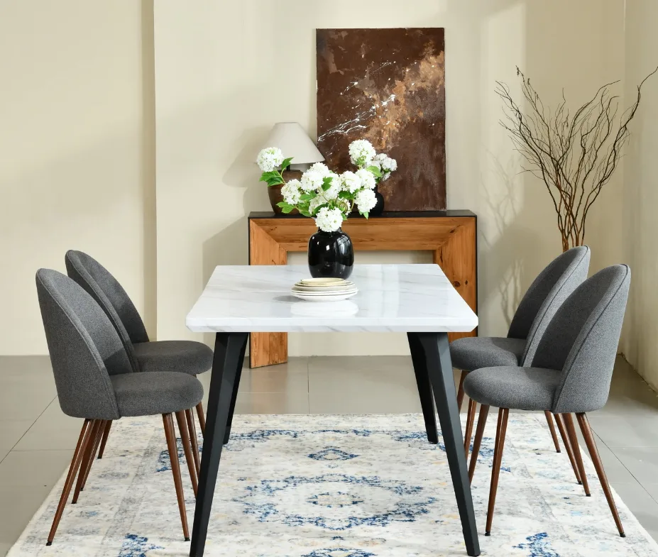 Stan 5 Piece White Dining Table Set with 4 Upholstered Chairs thumbnail