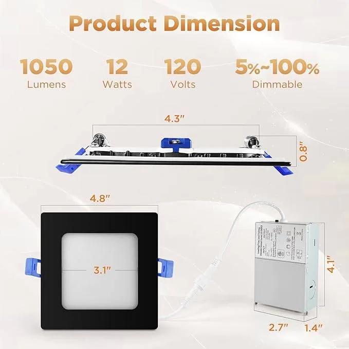 4" Square Black LED Recessed Ceiling Light – 8 pk image indicator(3)